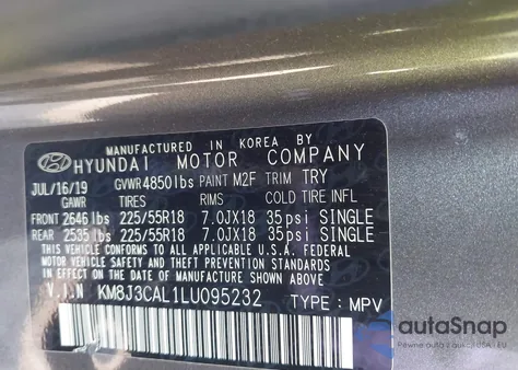 2020 Hyundai Tucson Ultimate z USA, uszkodzony, nr VIN KM8J3CAL1LU095232